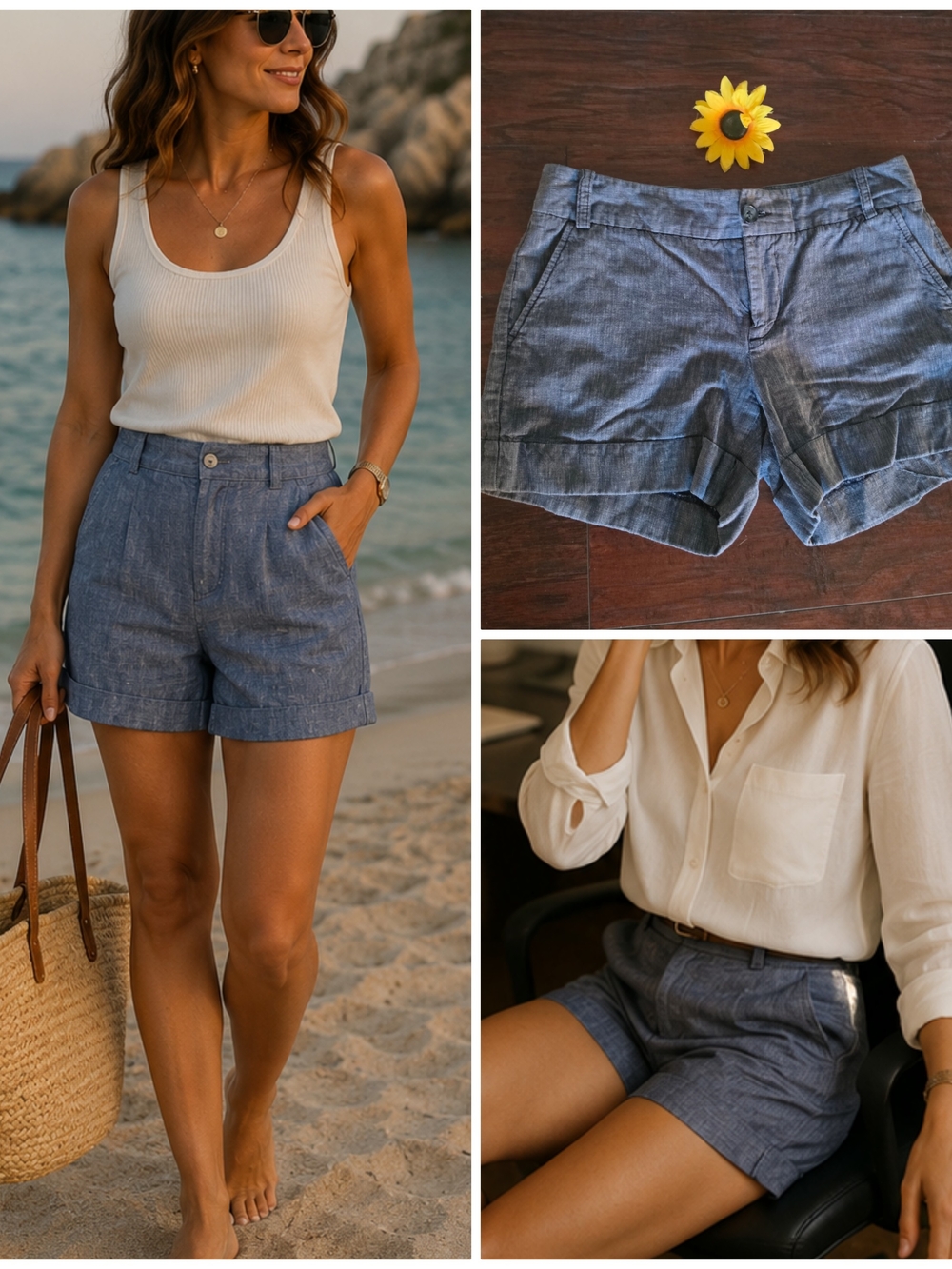 Express Chambray Linen Blue High-Rise Women’s Shorts